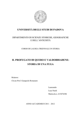 Università Degli Studi Di Padova Il Profugato Di