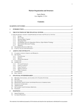 Market Organization and Structure Larry Harris Los Angeles, USA Contents