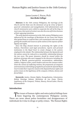 Human Rights and Justice Issues in the 16Th Century Philippines