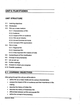 Electronic Media ' ' ^ ^ Unit-6 Film Studies 6.2 INTRODUCTION