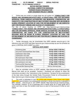 Himank/14/2020-21 Notice Inviting Tenders (National Competitive Biddings) Border Roads Organisation Chief Engineer Project Himank