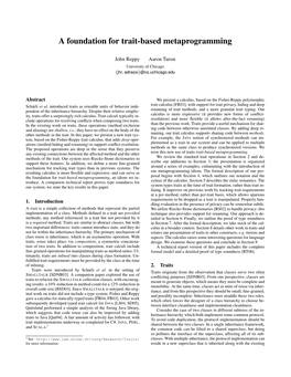 A Foundation for Trait-Based Metaprogramming