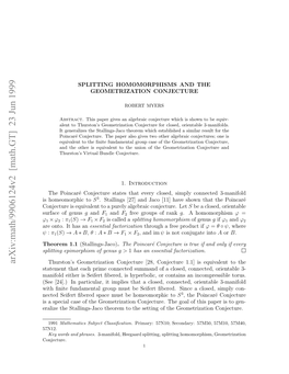 Arxiv:Math/9906124V2 [Math.GT] 23 Jun 1999 Hoe 1.1 Theorem Ψ Pitn Pmrhs Fgenus of Epimorphism Splitting R No Thsan Has It Onto