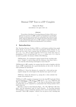 Minimal TSP Tour Is Conp–Complete -… Nearly 42 …