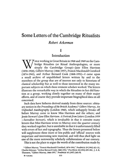 Some Letters of the Cambridge Ritualists Robert Ackerman