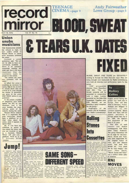 BLOOD, SWEAT Union Snubs Musicians the MUSICIANS UNION Hasrefused Toreply to Last Week'sarticle in Recordmirrorin Which C TEARS U.K