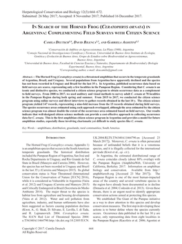 In Search of the Horned Frog (Ceratophrys Ornata) in Argentina: Complementing Field Surveys with Citizen Science