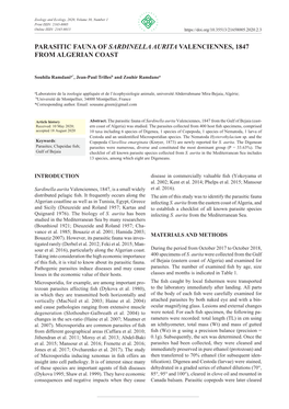 Parasitic Fauna of Sardinella Aurita Valenciennes, 1847 from Algerian Coast