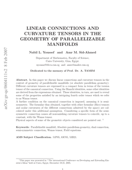 Linear Connections and Curvature Tensors in the Geometry Of