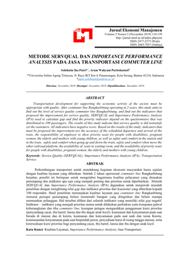 Metode Servqual Dan Importance Performance Analysis Pada Jasa Transportasi Commuter Line