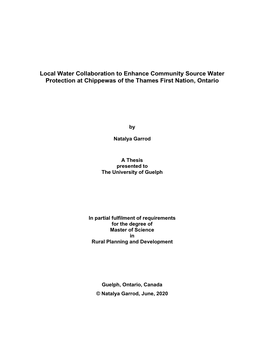 Local Water Collaboration to Enhance Community Source Water Protection at Chippewas of the Thames First Nation, Ontario