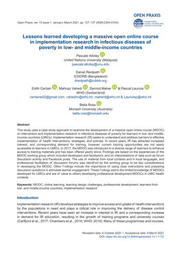 Lessons Learned Developing a Massive Open Online Course in Implementation Research in Infectious Diseases of Poverty in Low- and Middle-Income Countries