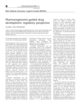 Pharmacogenomic-Guided Drug Development LJ Lesko and J Woodcock 21