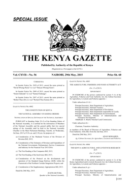 Special Issue the Kenya Gazette