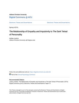 The Relationship of Empathy and Impulsivity to the Dark Tetrad of Personality