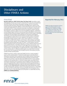 Disciplinary and Other FINRA Actions Reported for February 2011