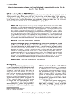 Chemical Composition of Sage (Salvia Officinalis L.) Essential Oil from The