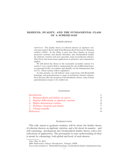 Residues, Duality, and the Fundamental Class of a Scheme-Map