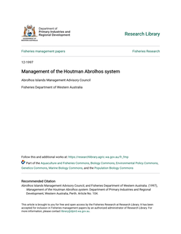 Management of the Houtman Abrolhos System