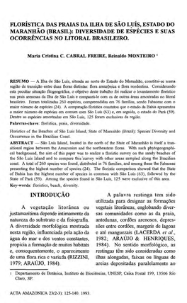 Florística Das Praias Da Ilha De São Luís, Estado Do Maranhão (Brasil): Diversidade De Espécies E Suas Ocorrências No Litoral Brasileiro