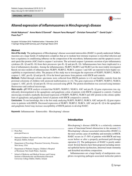 Altered Expression of Inflammasomes in Hirschsprung's Disease