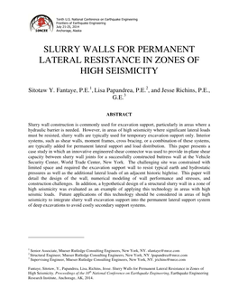 Slurry Walls for Permanent Lateral Resistance in Zones of High Seismicity