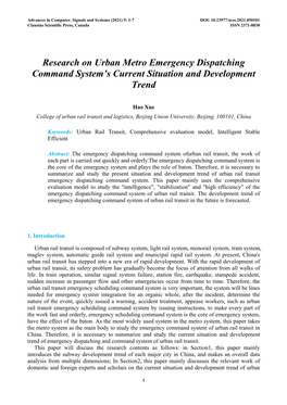 Research on Urban Metro Emergency Dispatching Command System's