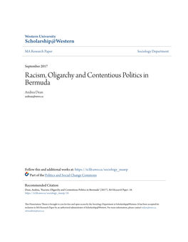 Racism, Oligarchy and Contentious Politics in Bermuda Andrea Dean Asdean@Uwo.Ca