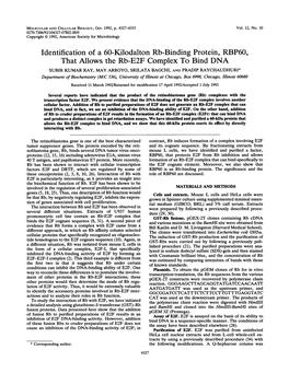 Identification of a 60-Kilodalton Rb-Binding Protein, RBP60, That