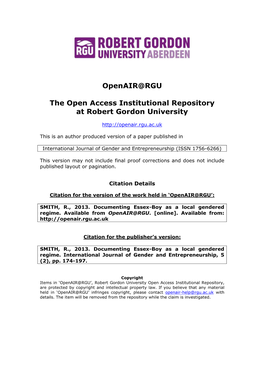 Openair@RGU the Open Access Institutional Repository at Robert