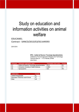 Study on Education and Information Activities on Animal Welfare EDUCAWEL Contract - SANCO/2013/G3/SI2.649393
