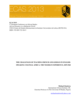 5Th European Conference on African Studies African Dynamics in a Multipolar World ©2014 Centro De Estudos Internacionais Do