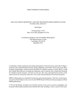 Nber Working Paper Series the East Indian Monopoly