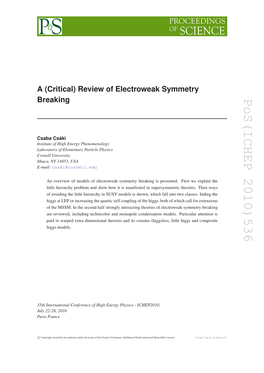 Pos(ICHEP 2010)536 Csaki@Cornell.Edu an Overview of Models Oflittle Electroweak Hierarchy Problem Symmetry and Breaking Show Isof How Presented