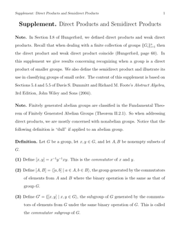 Supplement. Direct Products and Semidirect Products