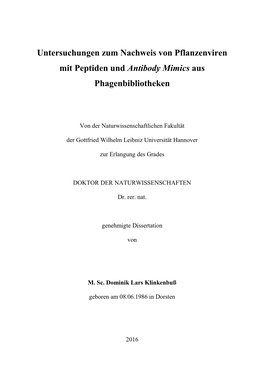 Untersuchungen Zum Nachweis Von Pflanzenviren Mit Peptiden Und Antibody Mimics Aus Phagenbibliotheken