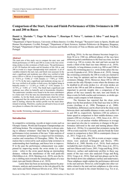 Comparison of the Start, Turn and Finish Performance of Elite Swimmers in 100 M and 200 M Races
