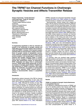 The TRPM7 Ion Channel Functions in Cholinergic Synaptic Vesicles and Affects Transmitter Release