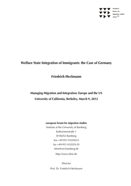 Welfare State Integration of Immigrants: the Case of Germany