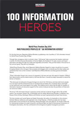 World Press Freedom Day 2014 RWB PUBLISHES PROFILES of “100 INFORMATION HEROES”