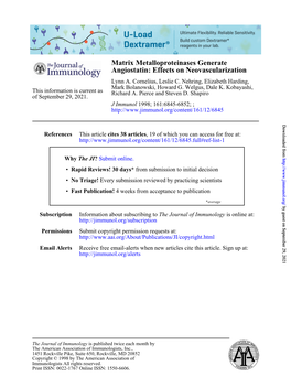 Effects on Neovascularization Matrix Metalloproteinases Generate