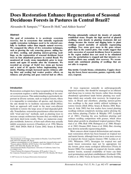 Does Restoration Enhance Regeneration of Seasonal Deciduous Forests in Pastures in Central Brazil? Alexandre B