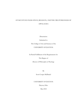 SPACE, RELIGION, and the CREATURELINESS of APPALACHIA Dissertation Submitted to the College of Arts and Scie