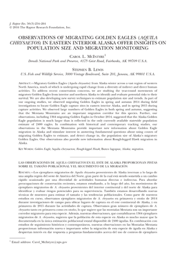 Observations of Migrating Golden Eagles (Aquila Chrysaetos) in Eastern Interior Alaska Offer Insights on Population Size and Migration Monitoring