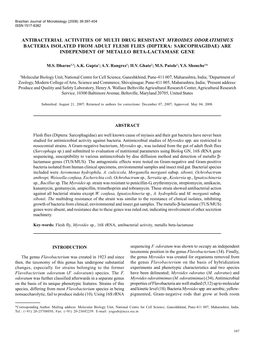 Antibacterial Activities of Multi Drug Resistant Myroides Odoratimimus