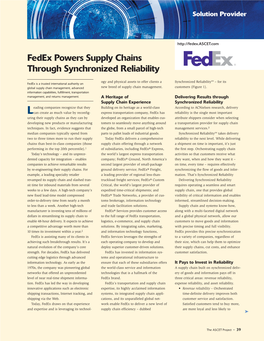 Fedex Powers Supply Chains Through Synchronized Reliability