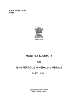 Monthly Summary on Non-Ferrous Minerals & Metals