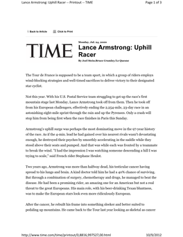 Lance Armstrong: Uphill Racer ‐‐ Printout ‐‐ TIME Page 1 of 3