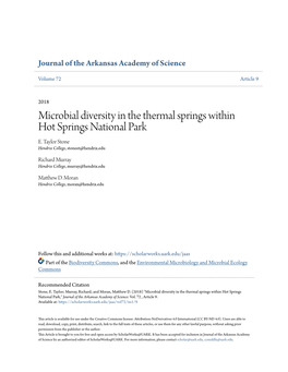 Microbial Diversity in the Thermal Springs Within Hot Springs National Park E