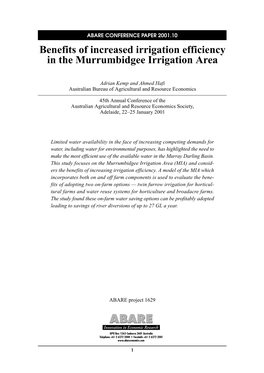 Benefits of Increased Irrigation Efficiency in the Murrumbidgee Irrigation Area